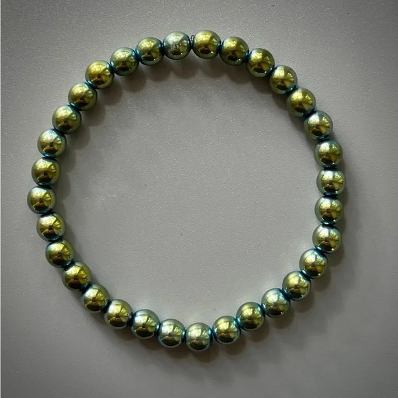 Green Blue Hematite Handcrafted Bead Bracelet - Picture 2 of 5